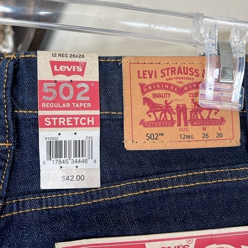 Brand New Levi’s 502 Regular Taper Adjustable Waistband Stretch Boys Dark Jeans - Picture 8 of 12